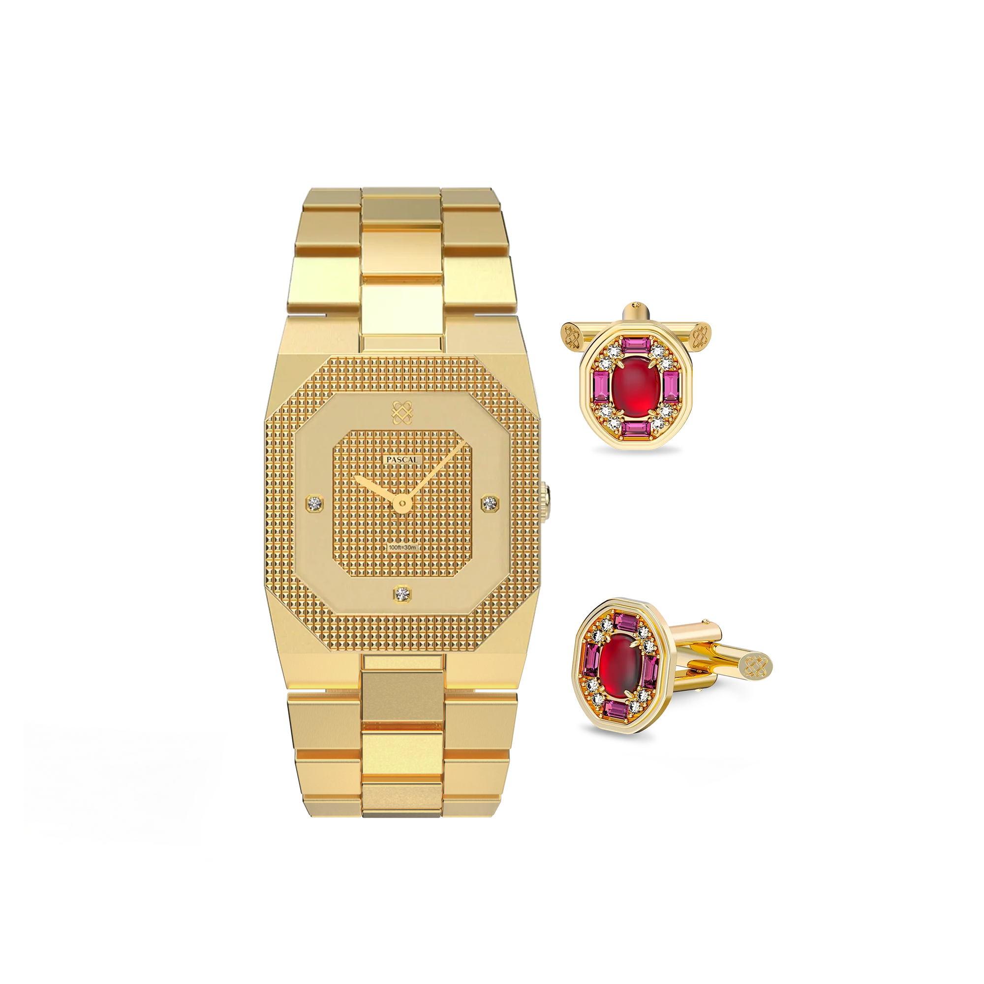 Octagonal Clou de Paris Diamond Watch Gift Set in Golden Spring - PASCAL