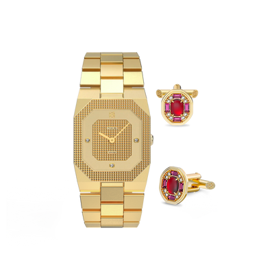 Octagonal Clou de Paris Diamond Watch Gift Set in Golden Spring - PASCAL