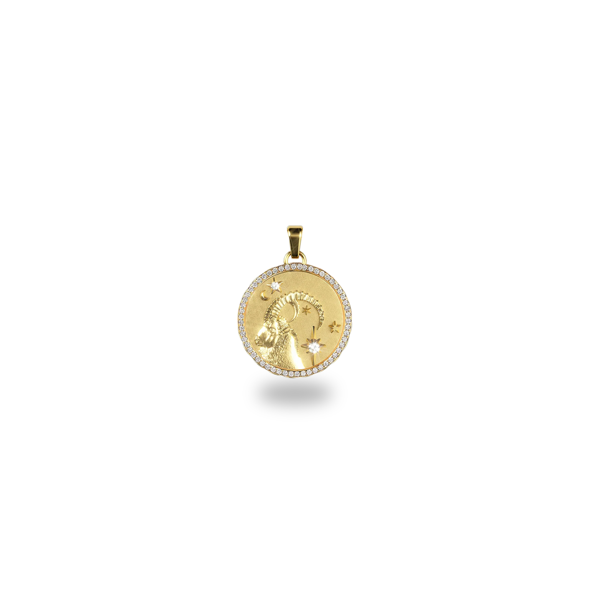 Capricorn Amulet Pendant With Pave Diamond Rim - PASCAL