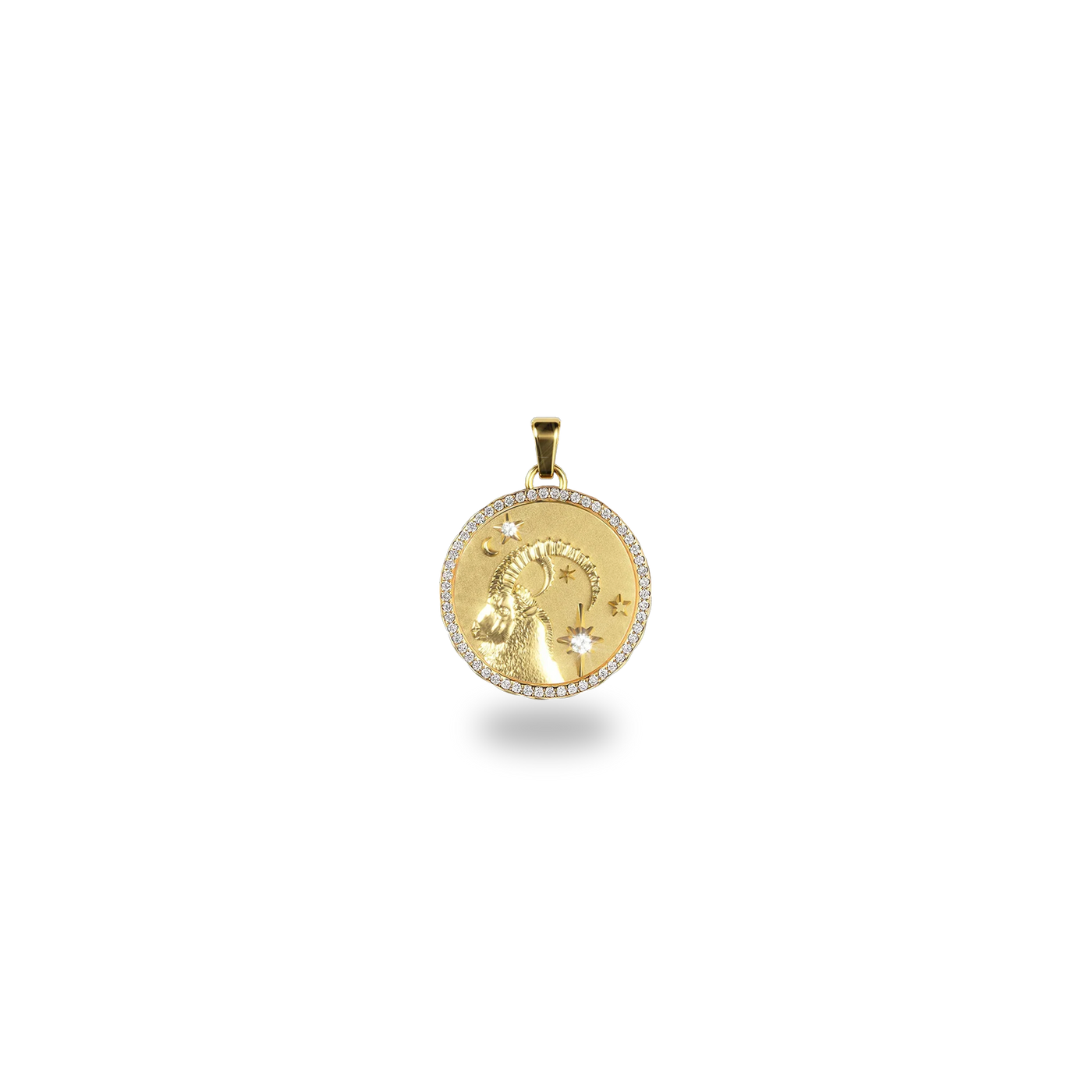Capricorn Amulet Pendant With Pave Diamond Rim - PASCAL