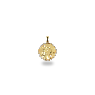 Capricorn Amulet Pendant With Pave Diamond Rim - PASCAL