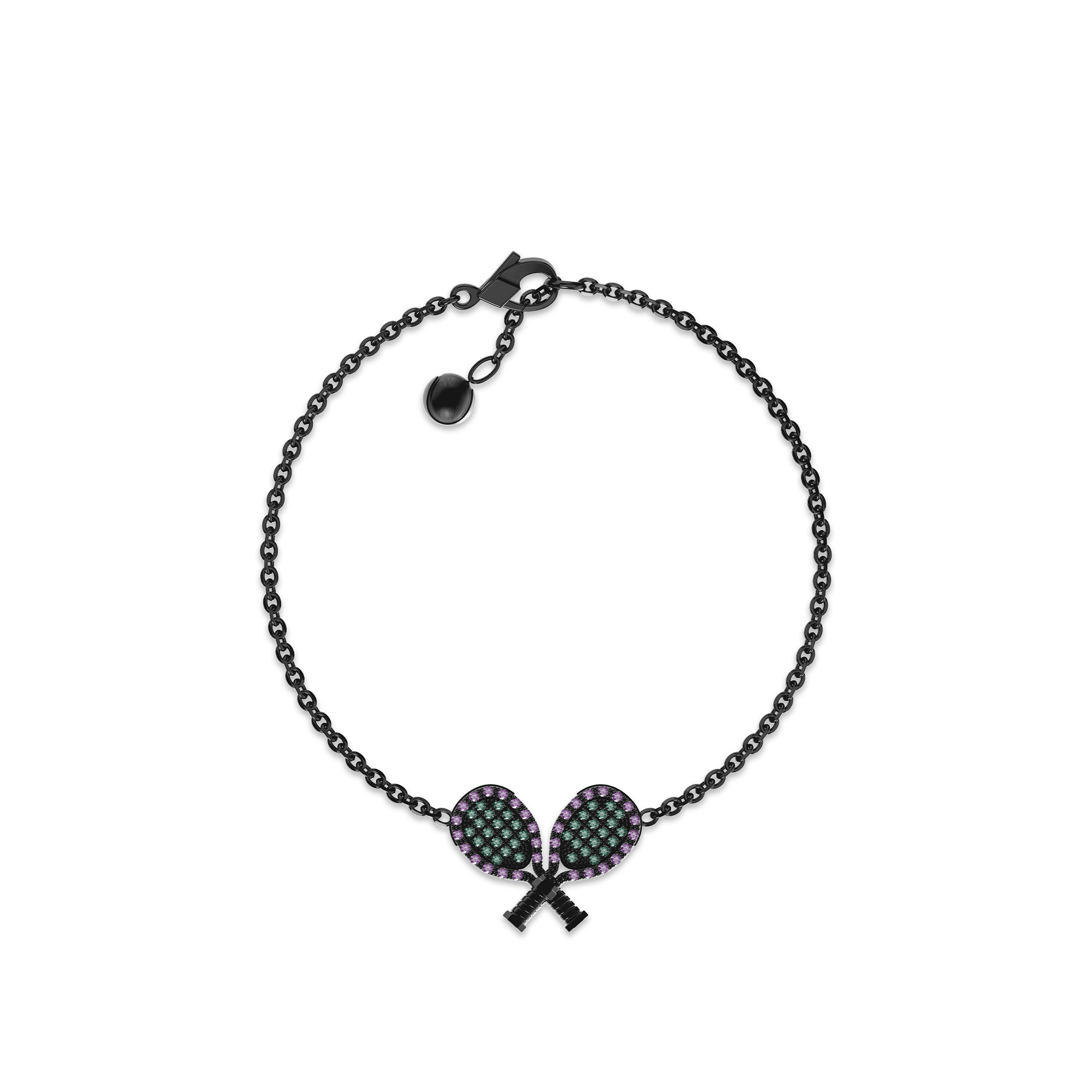 'The Tennis' SW19 Titanium Bracelet, Purple Diamond Pavé - PASCAL#color_black-titanium-purple-green-diamonds