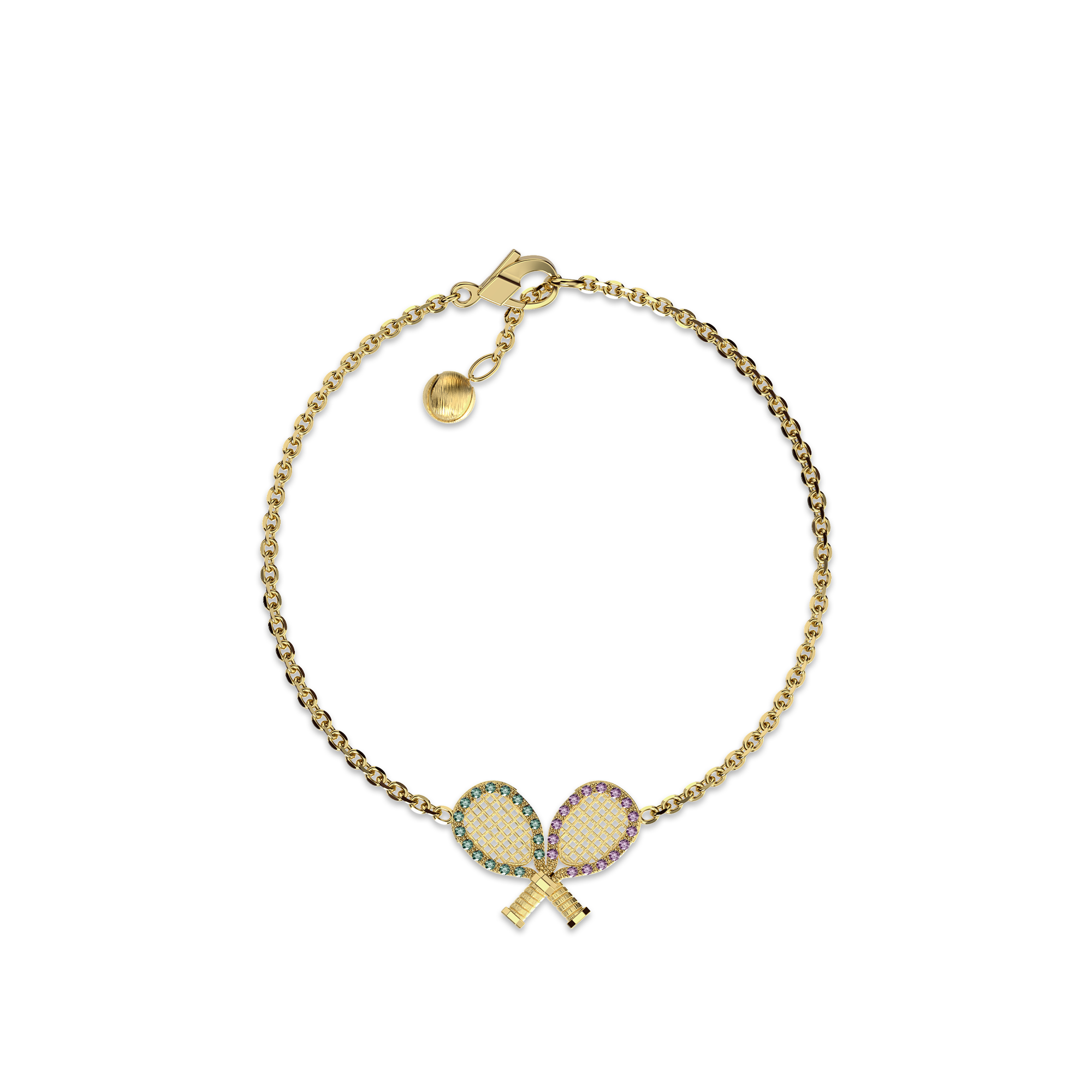 'The Tennis'  SW19 Bracelet, Purple Diamond Halo - PASCAL#color_18k-yellow-gold-vermeil-purple-green-diamonds