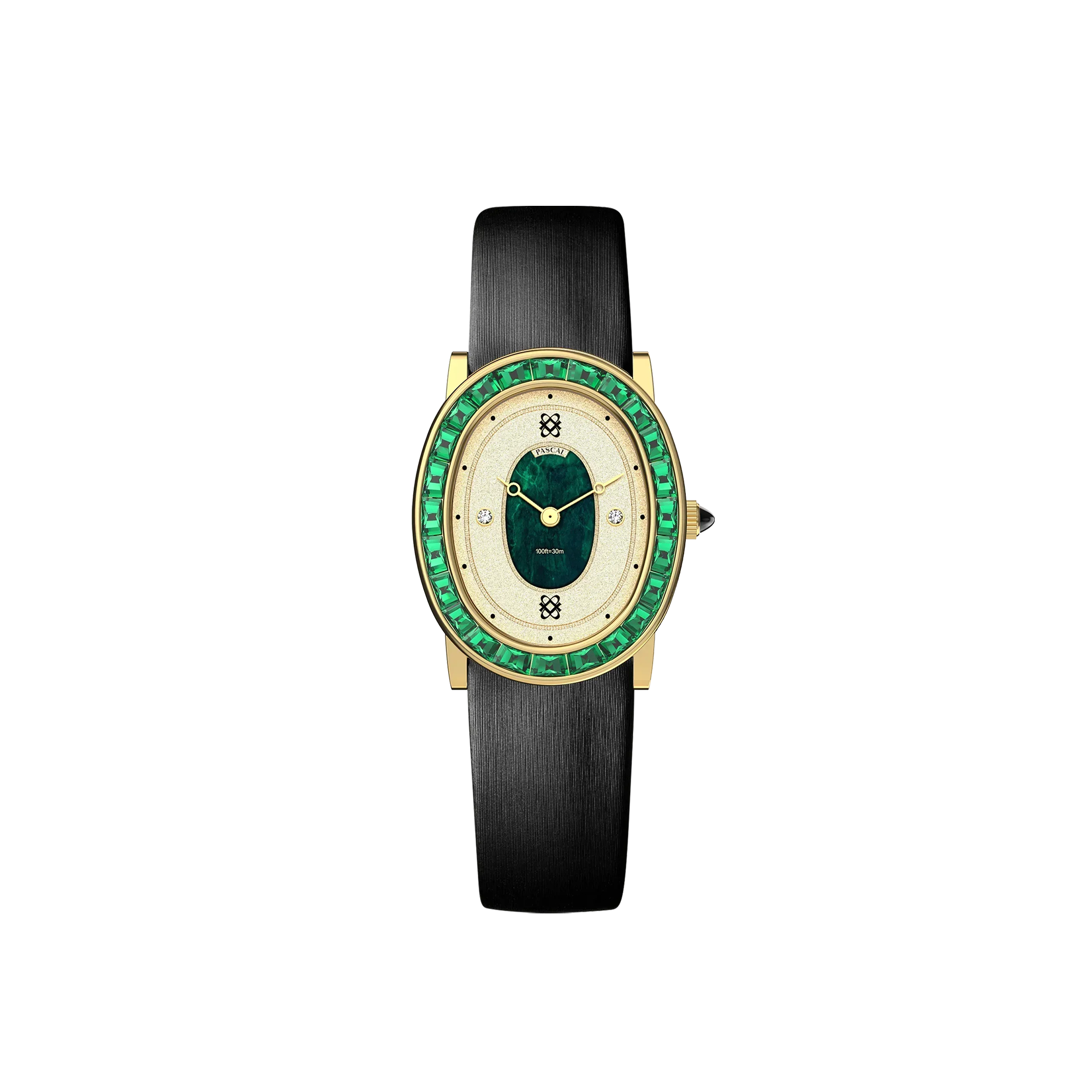 Oval Halo Diamond Watch (24mm x 30mm) in Greenery Crown - PASCAL#band-style_vintage-leather-watch-band-onyx