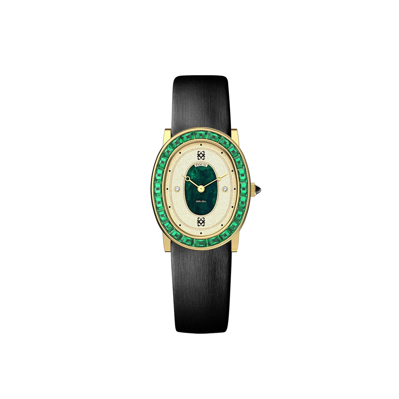 Oval Halo Diamond Watch (24mm x 30mm) in Greenery Crown - PASCAL#band-style_vintage-leather-watch-band-onyx