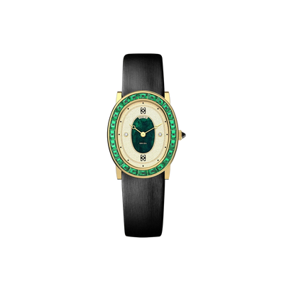 Oval Halo Diamond Watch (24mm x 30mm) in Greenery Crown - PASCAL#band-style_vintage-leather-watch-band-onyx