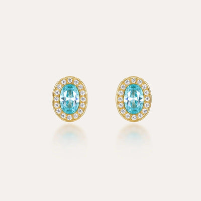 'Coastal Oasis' Gemstone Halo Diamond Stud Earrings