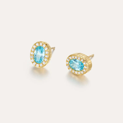 'Coastal Oasis' Gemstone Halo Diamond Stud Earrings