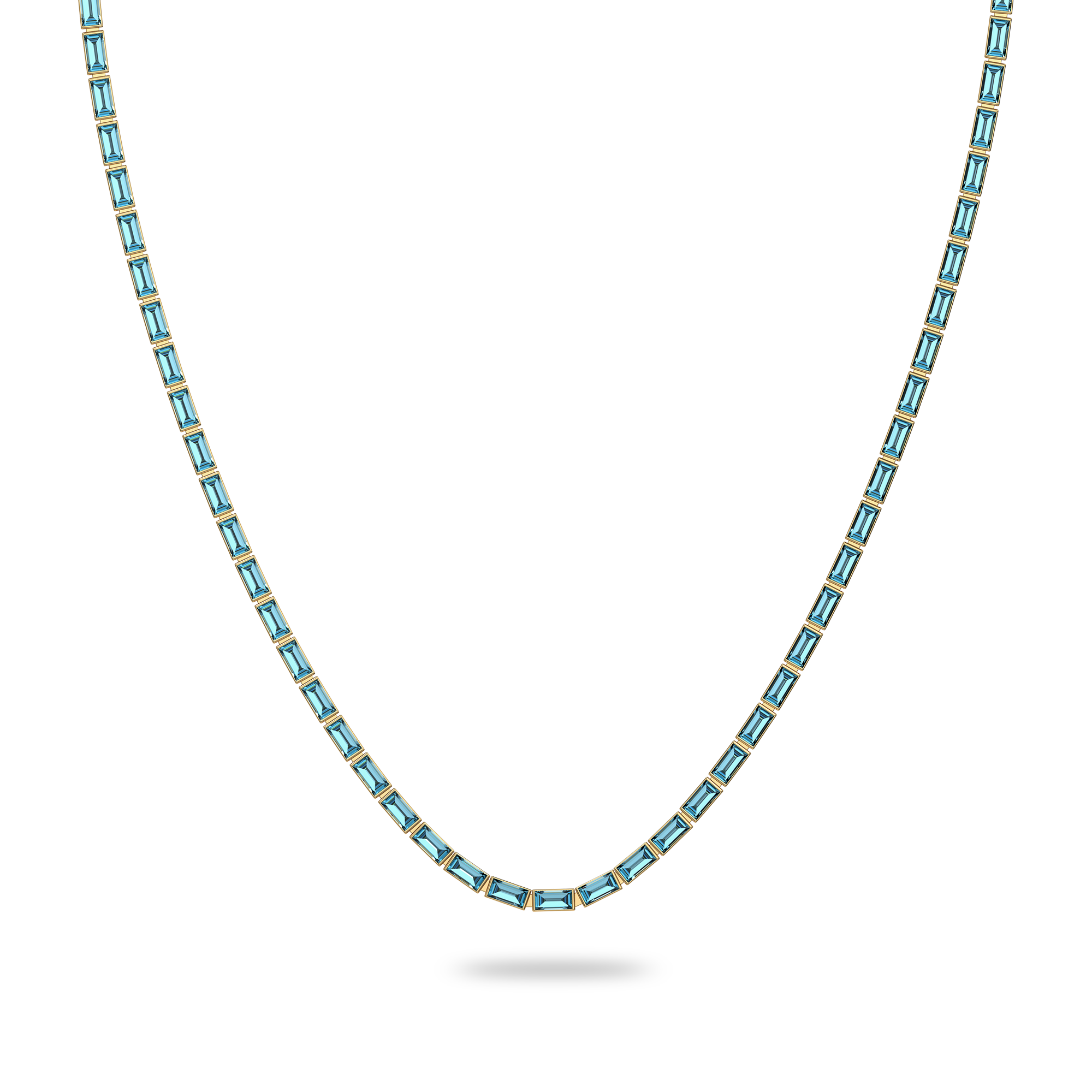 Coastal Oasis Baguette Gemstone Tennis Necklace - PASCAL#color_18k-yellow-gold-vermeil-light-blue