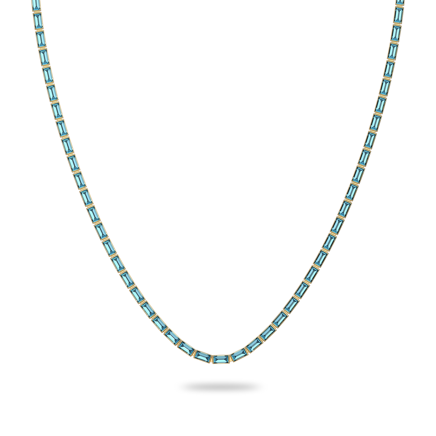 Coastal Oasis Baguette Gemstone Tennis Necklace - PASCAL#color_18k-yellow-gold-vermeil-light-blue