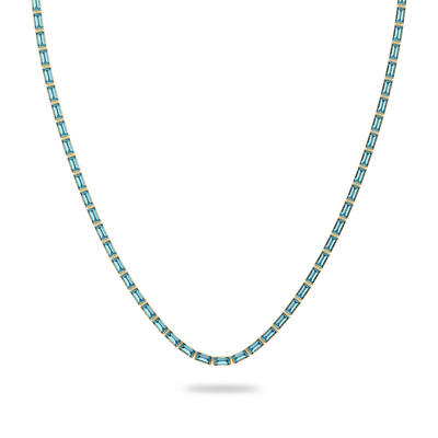 Coastal Oasis Baguette Gemstone Tennis Necklace - PASCAL#color_18k-yellow-gold-vermeil-light-blue