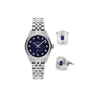 Zeitloses klassisches Diamant-Uhr-Geschenkset