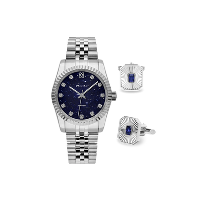 Zeitloses klassisches Diamant-Uhr-Geschenkset