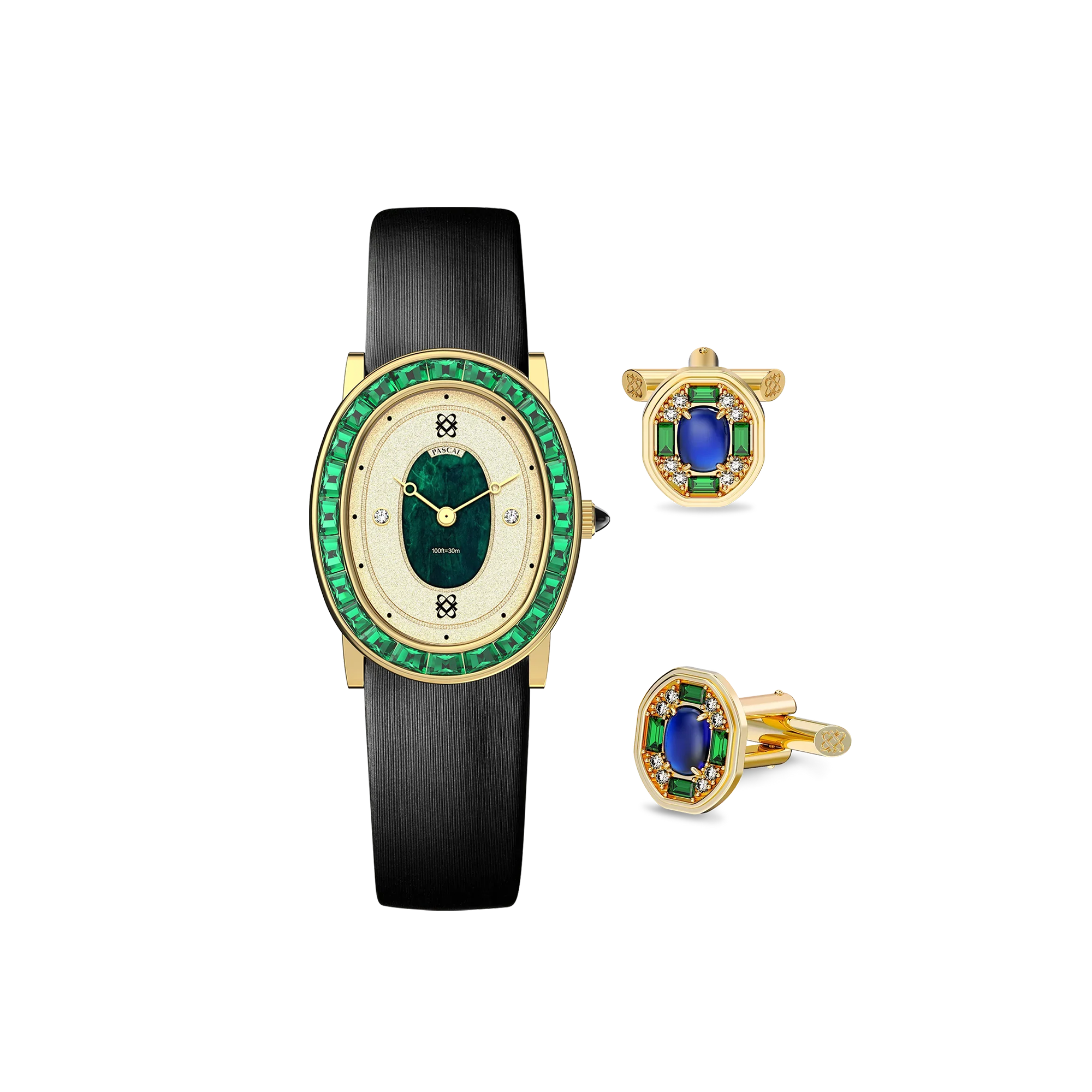 Oval Halo Diamond Watch Gift Set in Greenery Crown - PASCAL