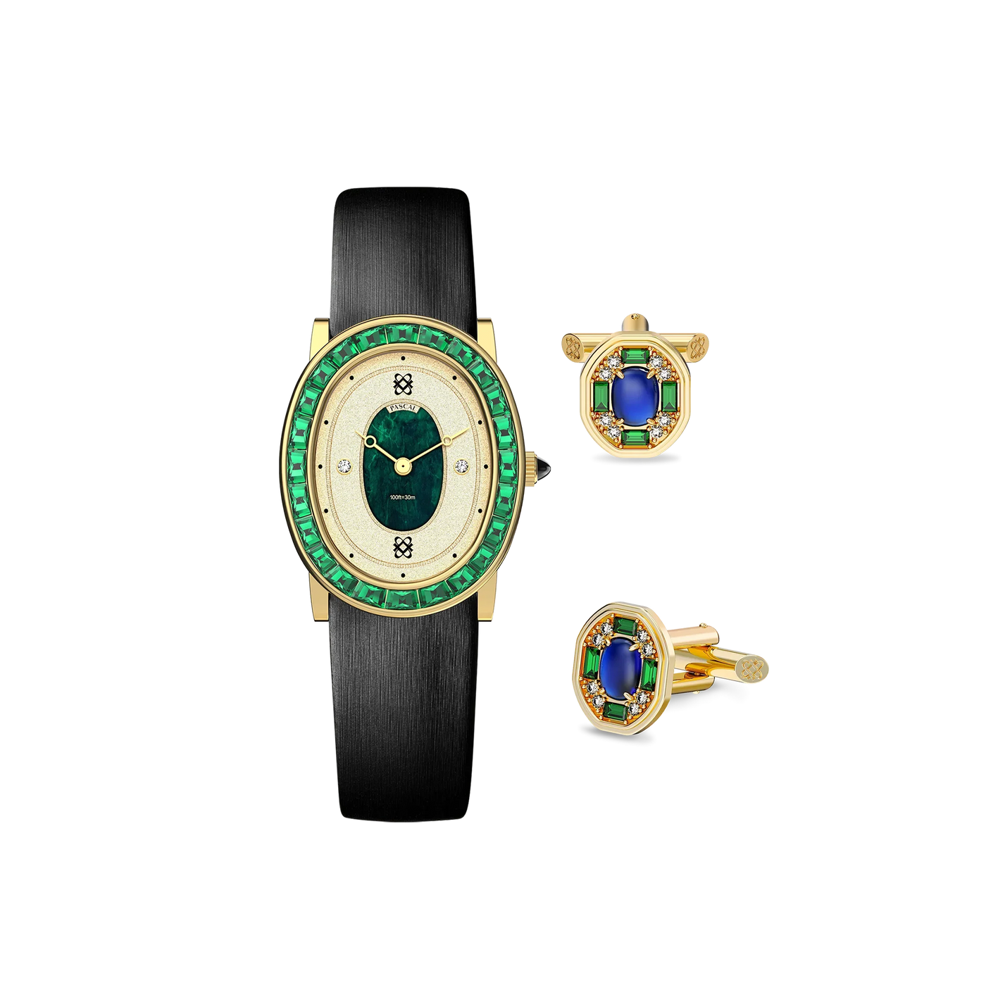 Oval Halo Diamond Watch Gift Set in Greenery Crown - PASCAL