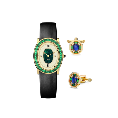 Oval Halo Diamond Watch Gift Set in Greenery Crown - PASCAL