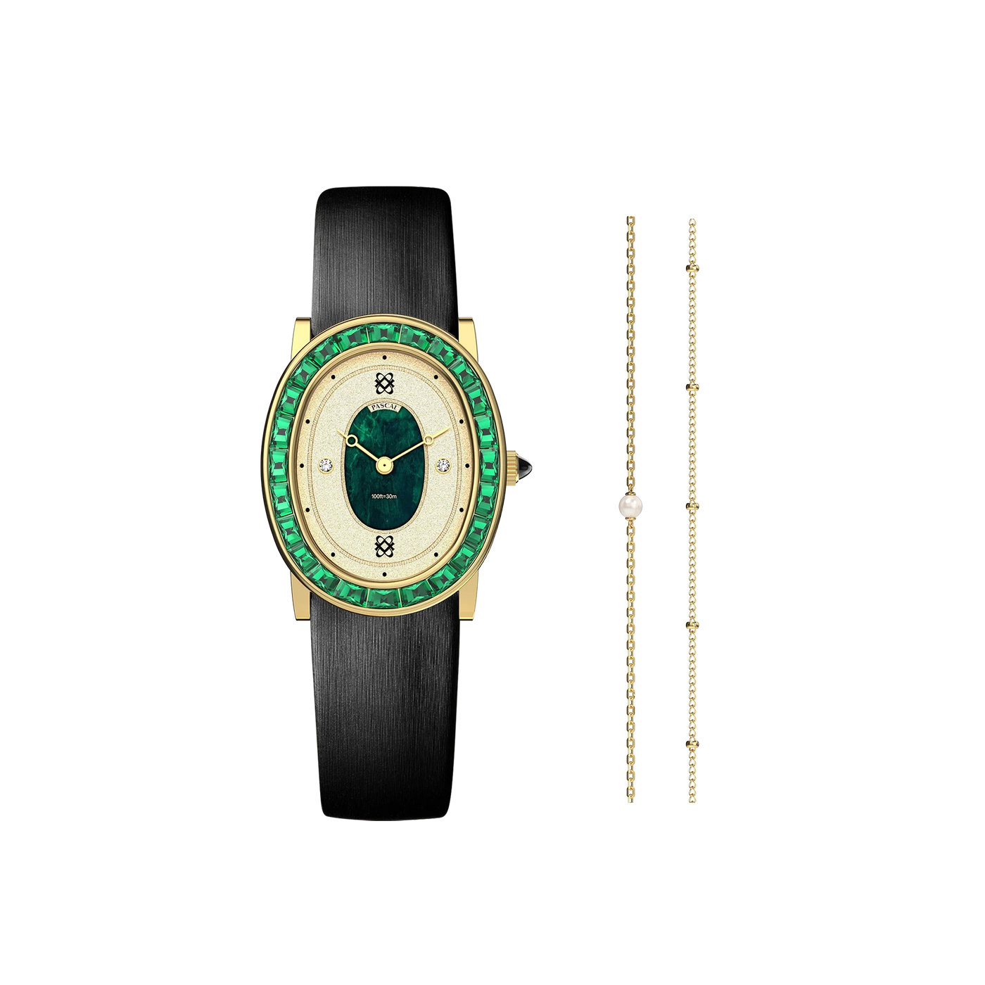 Set de regalo de reloj ovalado con halo de diamantes