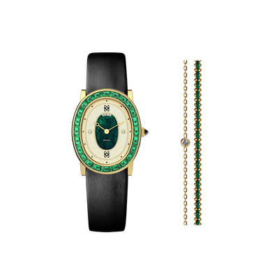 Set de regalo de reloj ovalado con halo de diamantes