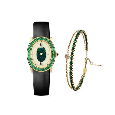 Set de regalo de reloj ovalado con halo de diamantes