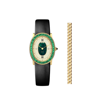 Set de regalo de reloj ovalado con halo de diamantes