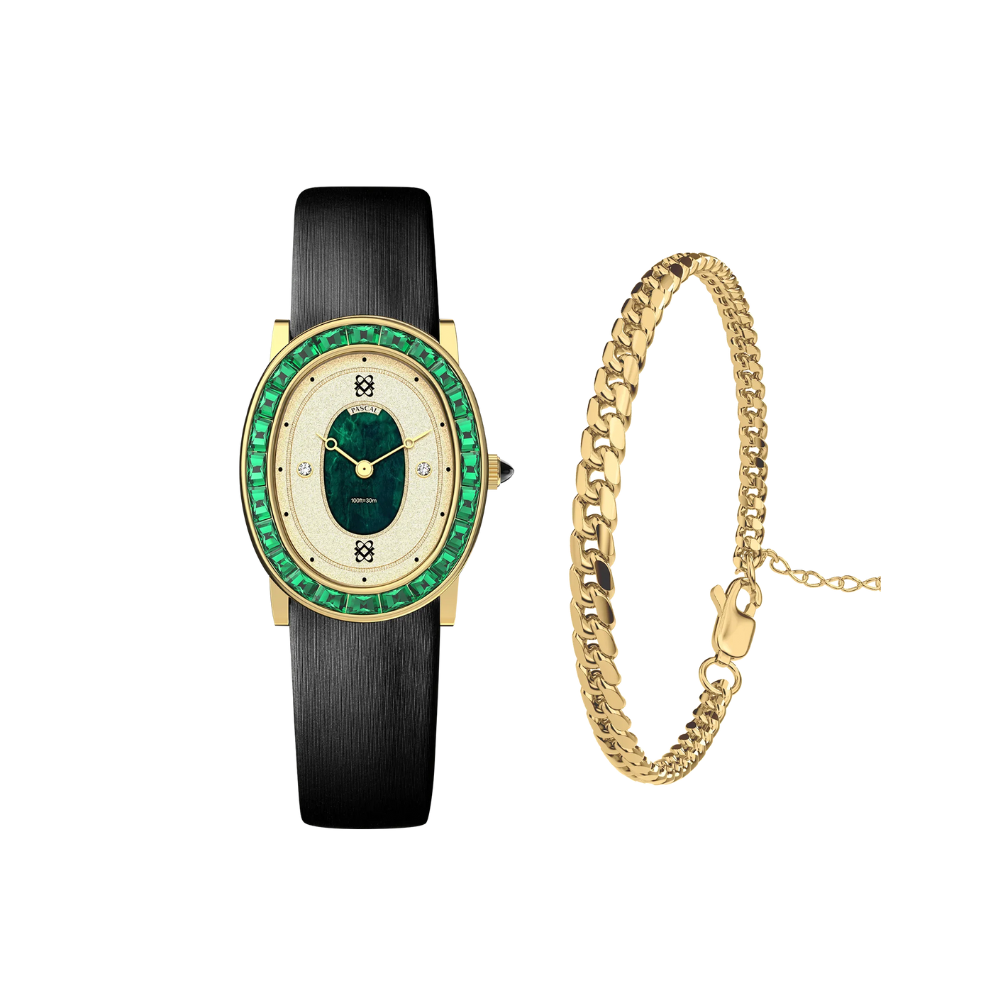 Set de regalo de reloj ovalado con halo de diamantes