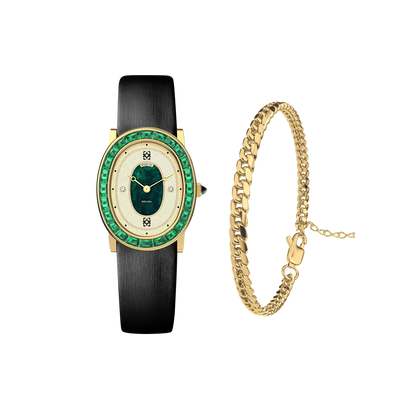 Set de regalo de reloj ovalado con halo de diamantes