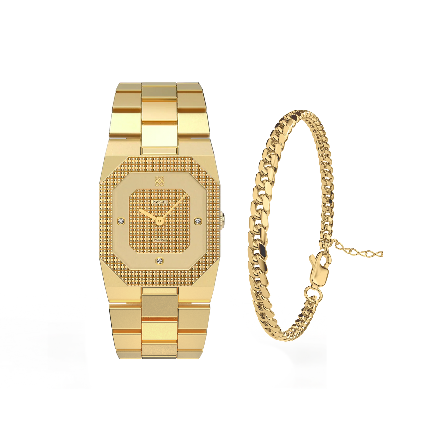 Achteckiges Clou de Paris Diamant-Uhr-Geschenkset