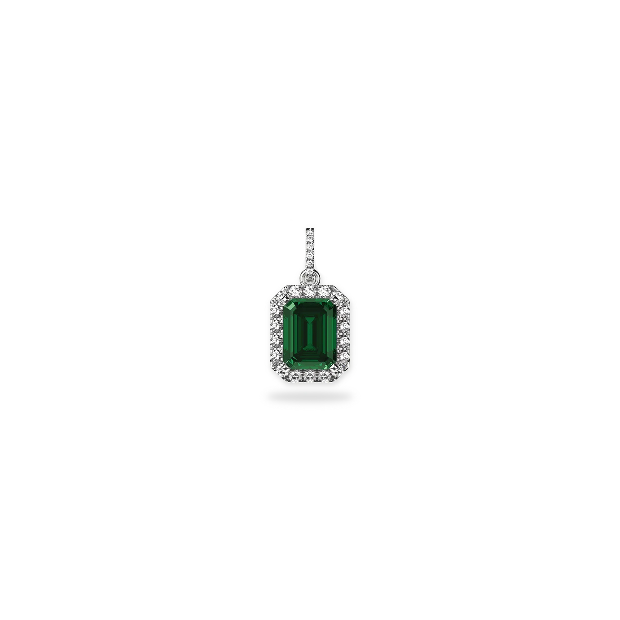 Classic Halo Emerald Gemstone Diamond Pendant - PASCAL#color_18k-white-gold-vermeil-green-gemstone