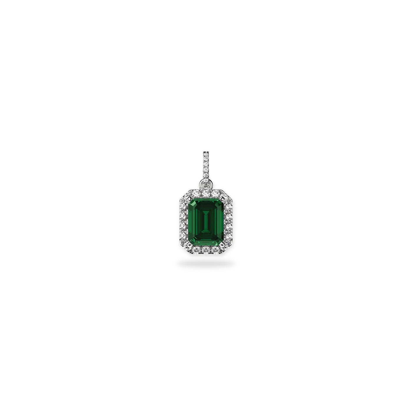 Classic Halo Emerald Gemstone Diamond Pendant - PASCAL#color_18k-white-gold-vermeil-green-gemstone