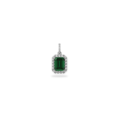 Classic Halo Emerald Gemstone Diamond Pendant - PASCAL#color_18k-white-gold-vermeil-green-gemstone