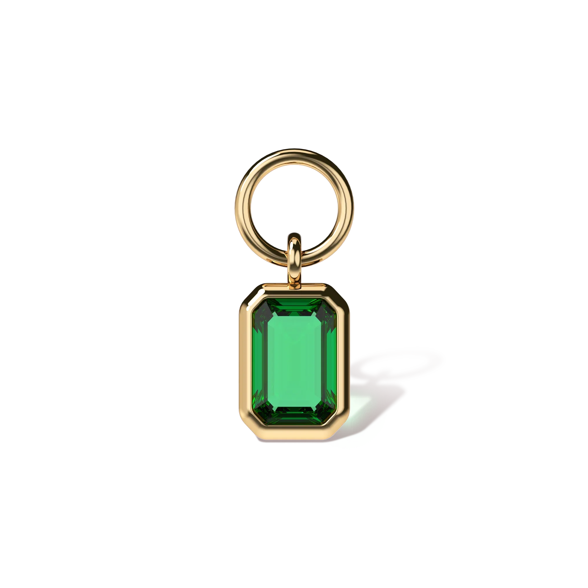 Emerald Cut Gemstone Hoop Charm - PASCAL#color_18k-yellow-gold-vermeil-green-gemstone