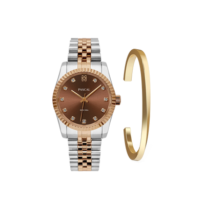 Zeitloses klassisches Diamant-Uhr-Geschenkset