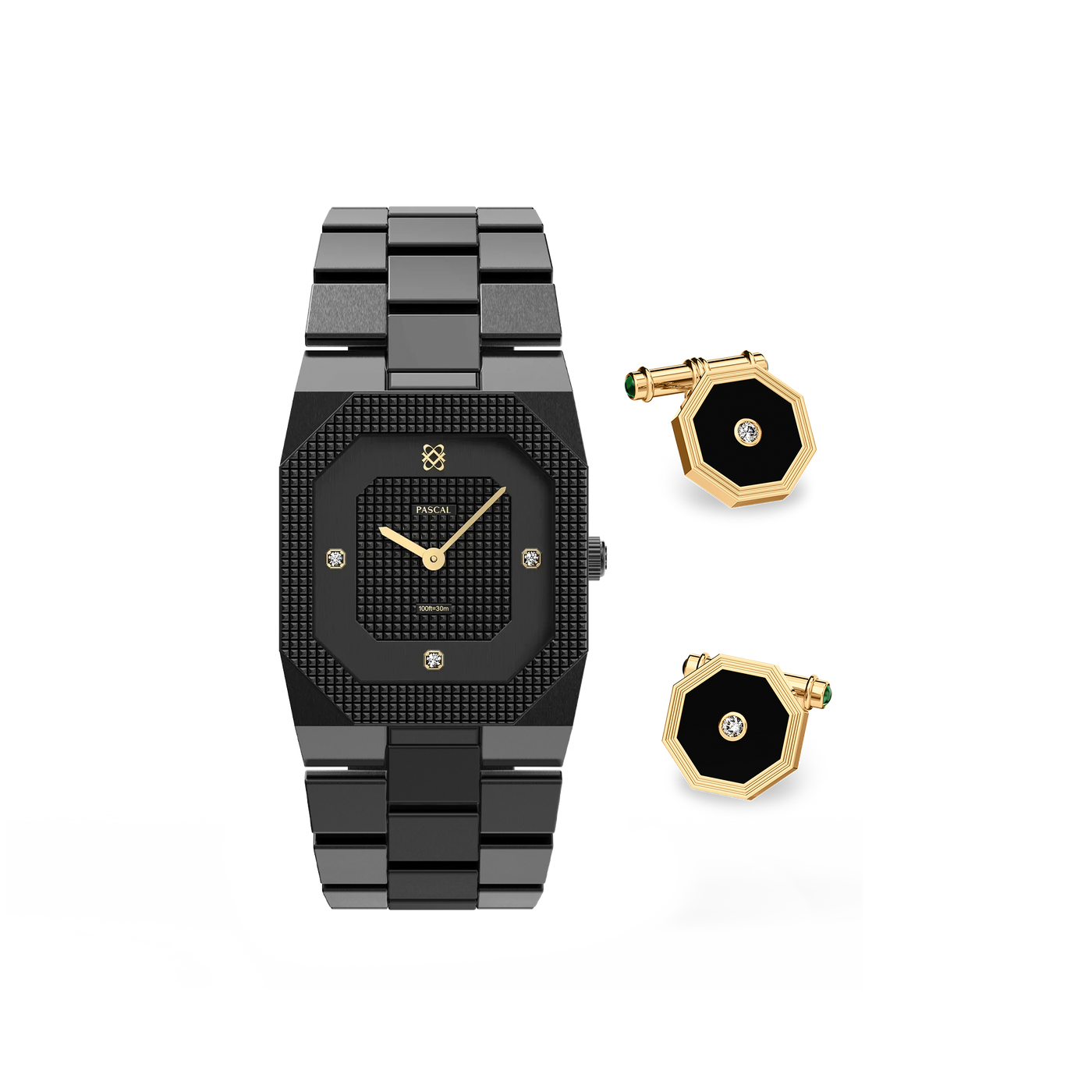 Achteckiges Clou de Paris Diamant-Uhr-Geschenkset