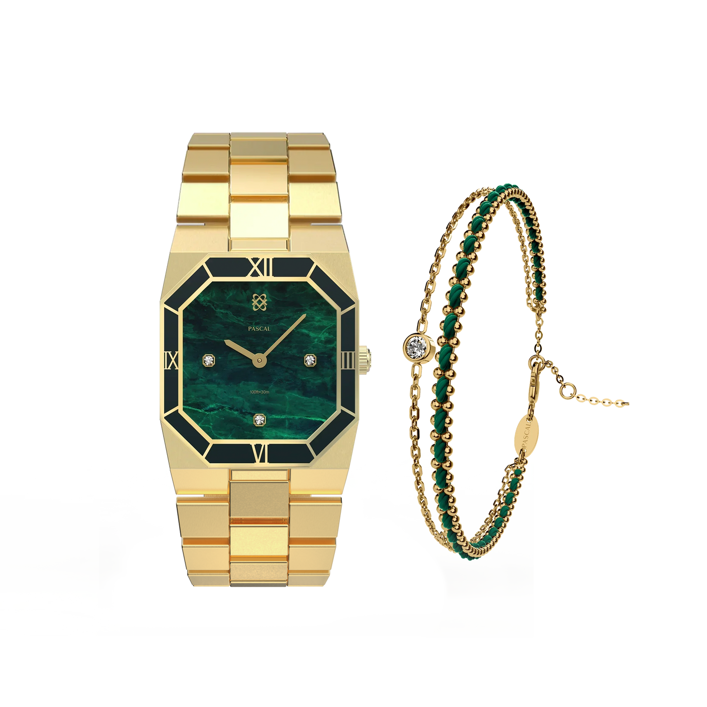 Achteckige Emaille Diamant Uhr Geschenkset