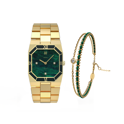 Achteckige Emaille Diamant Uhr Geschenkset