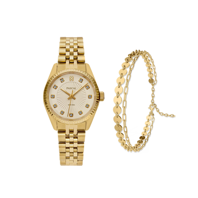 Zeitloses klassisches Diamant-Uhr-Geschenkset