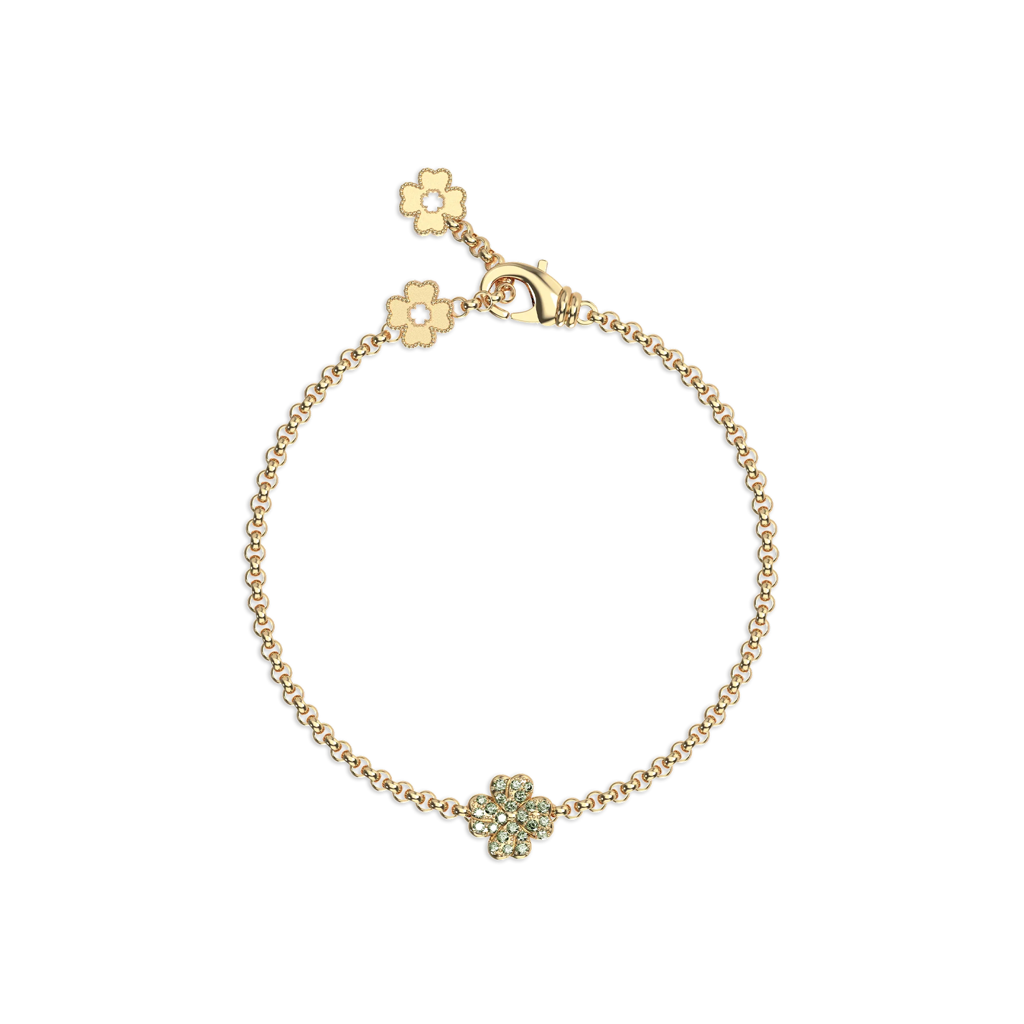 Lucky Clover 3 motifs Bracelet, Green Diamond Pavé - PASCAL