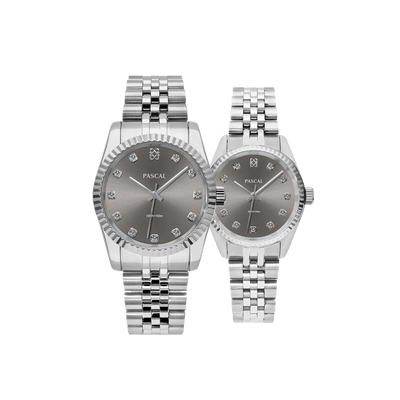 Timeless Classic Diamond Couple Watches in Silver Serenade - PASCAL