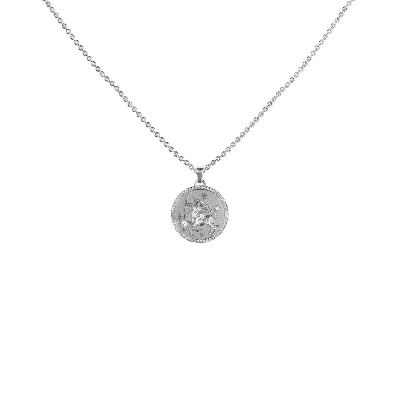 Sagittarius Amulet Pendant With Pave Diamond Rim