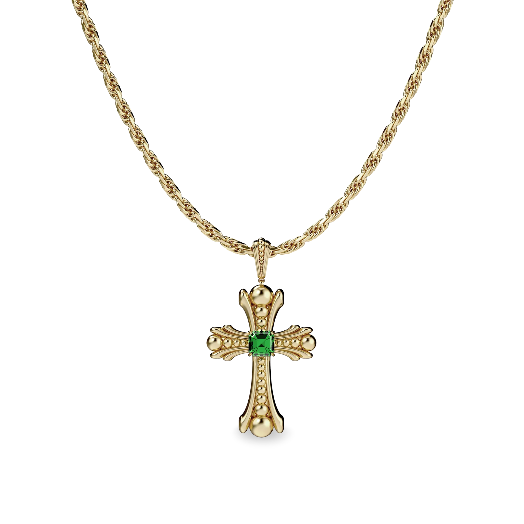 Aeternum Gemstone Cross Necklace- PASCAL#color_18k-yellow-gold-vermeil-green-gemstone