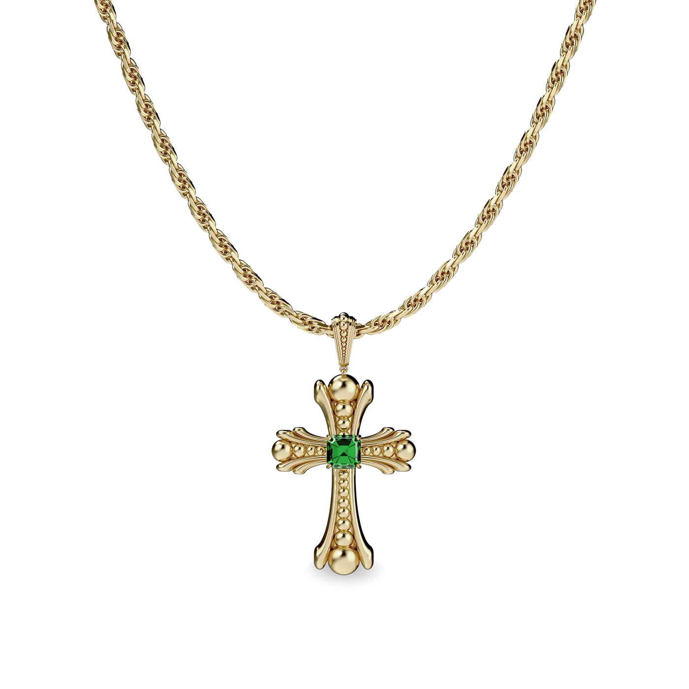 Aeternum Gemstone Cross Necklace- PASCAL#color_18k-yellow-gold-vermeil-green-gemstone