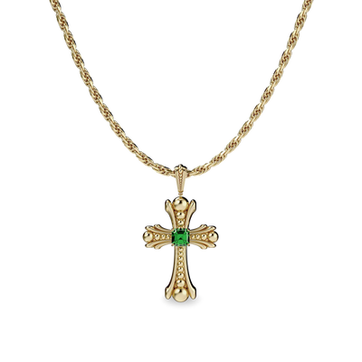 Aeternum Gemstone Cross Necklace- PASCAL#color_18k-yellow-gold-vermeil-green-gemstone