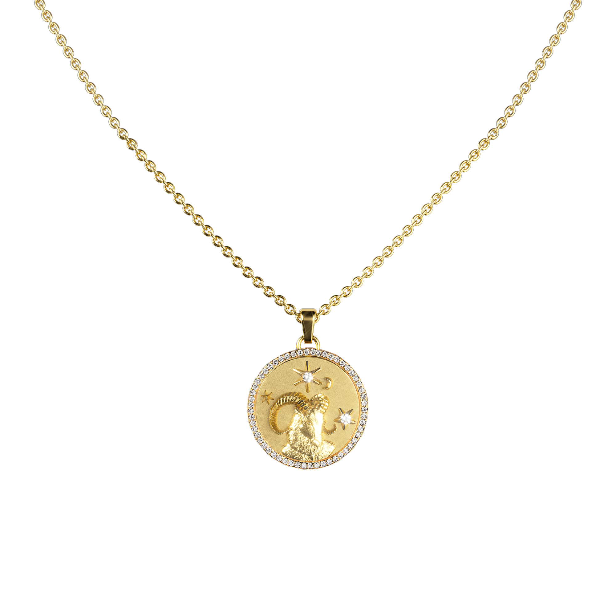 PASCAL | ARIES AMULET PENDANT WITH PAVE DIAMOND RIM