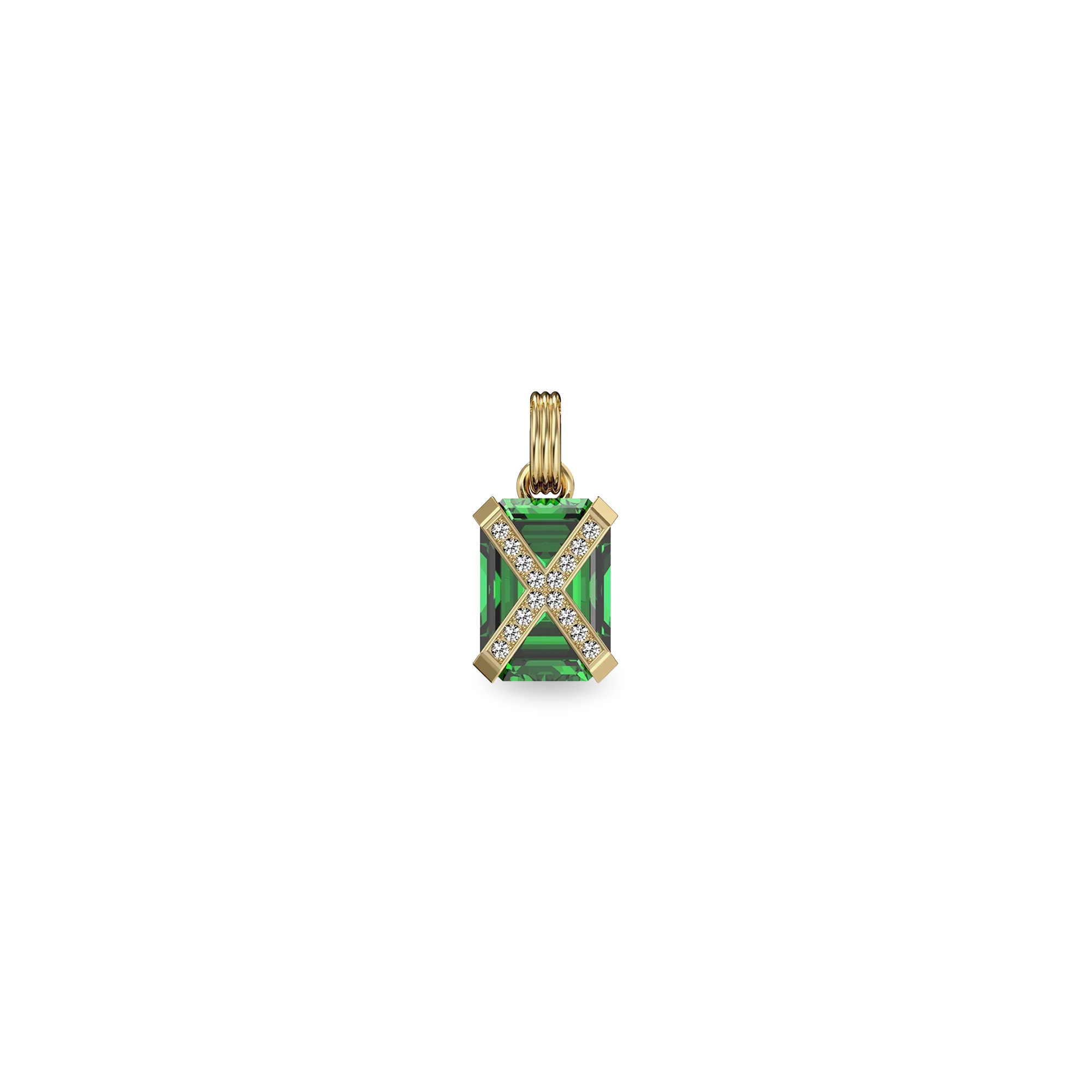 Artdeco Cocktail Diamond Pendant - PASCAL#color_18k-yellow-gold-vermeil-white-diamond-green-gemstone