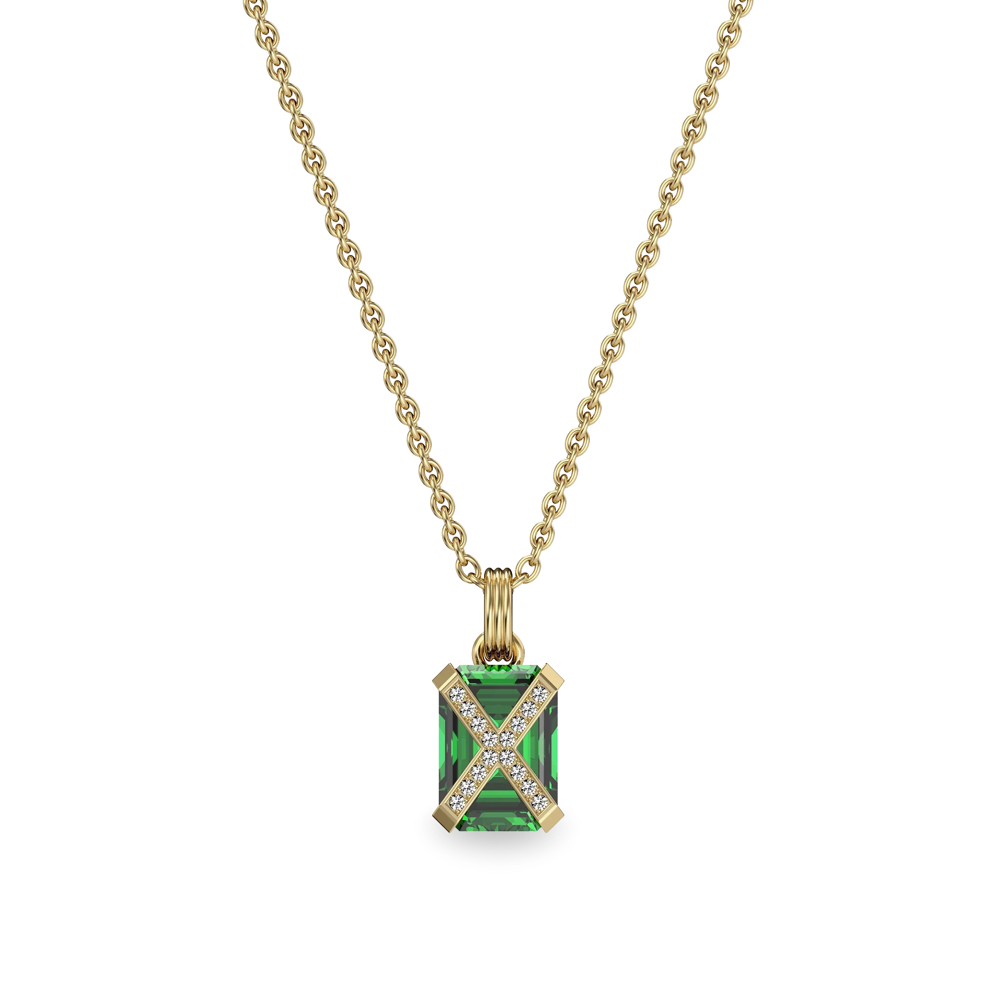 Artdeco Cocktail Diamond Pendant - PASCAL#color_18k-yellow-gold-vermeil-white-diamond-green-gemstone