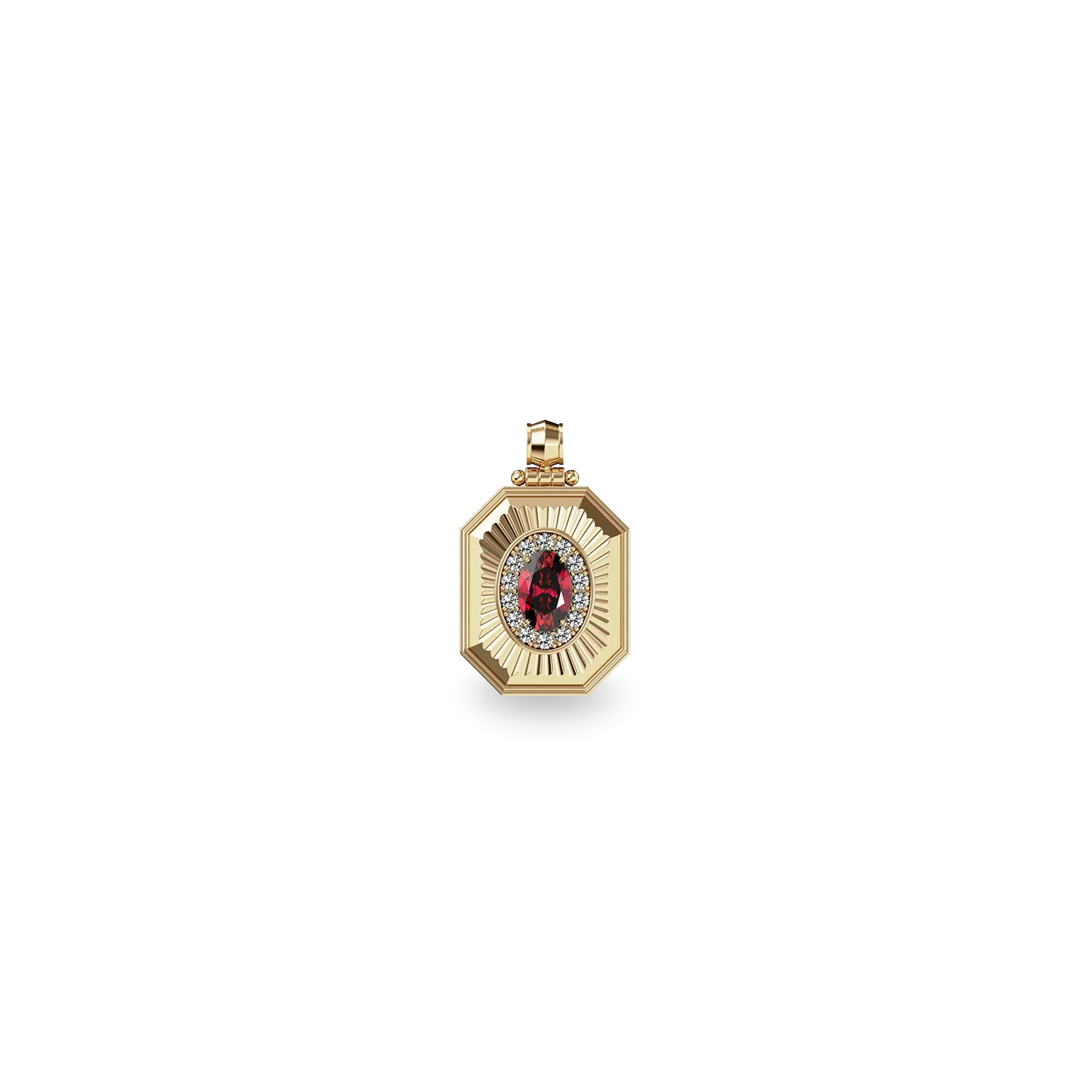 Artdeco Radiant Diamond Pendant - PASCAL#color_18k-yellow-gold-vermeil-white-diamond-red-gemstone