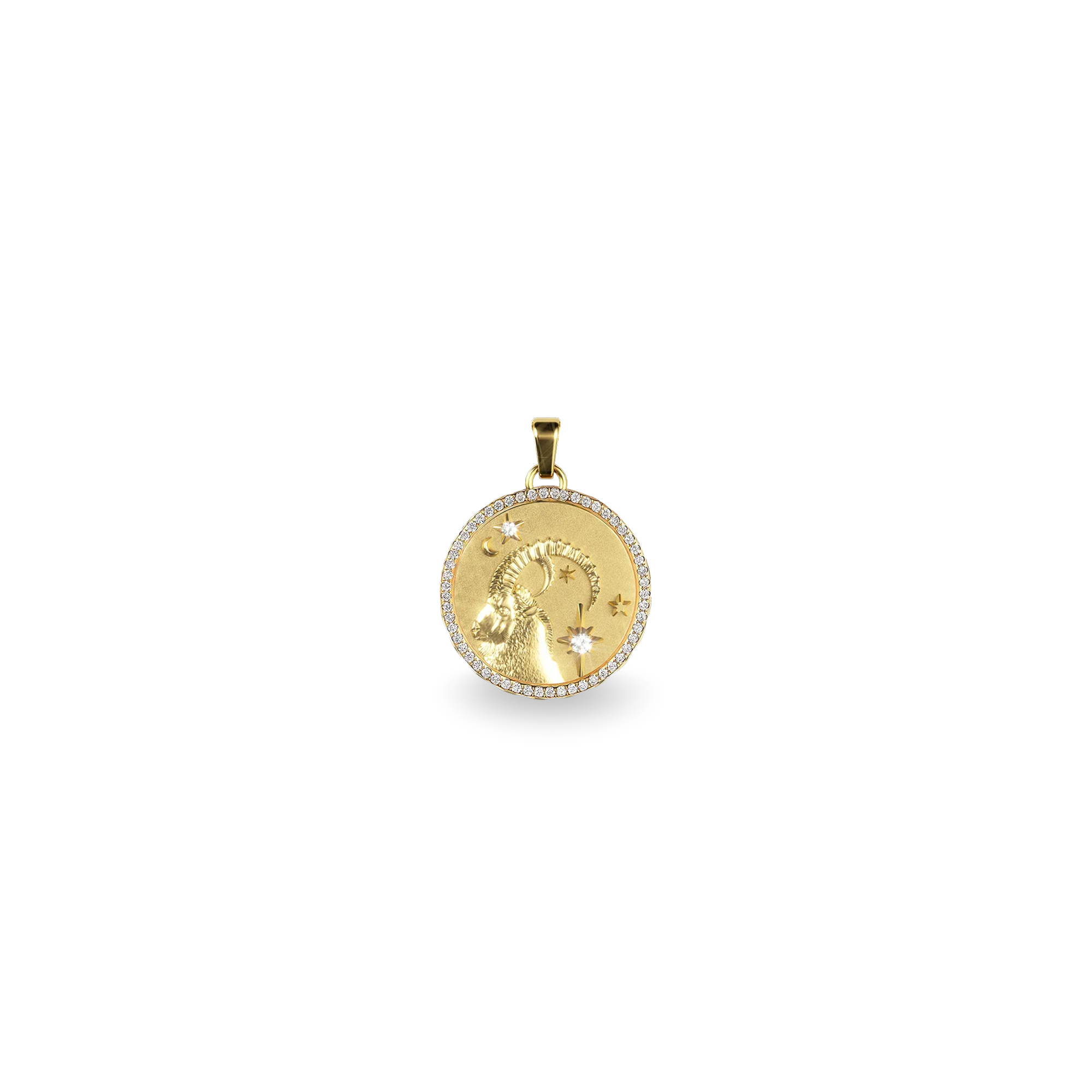 Capricorn Amulet Pendant With Pave Diamond Rim - PASCAL