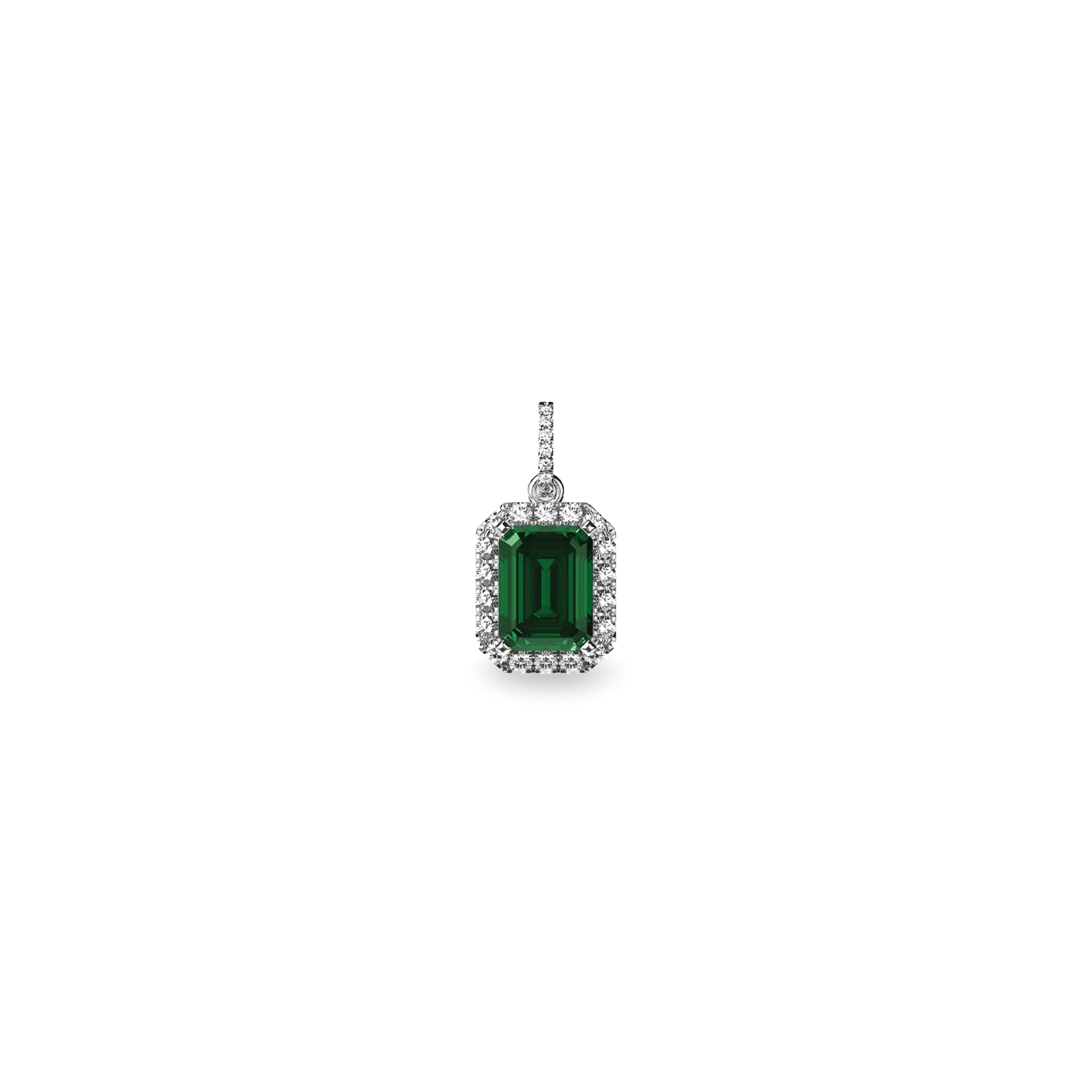 Classic Halo Emerald Gemstone Diamond Pendant - PASCAL#color_18k-white-gold-vermeil-green-gemstone