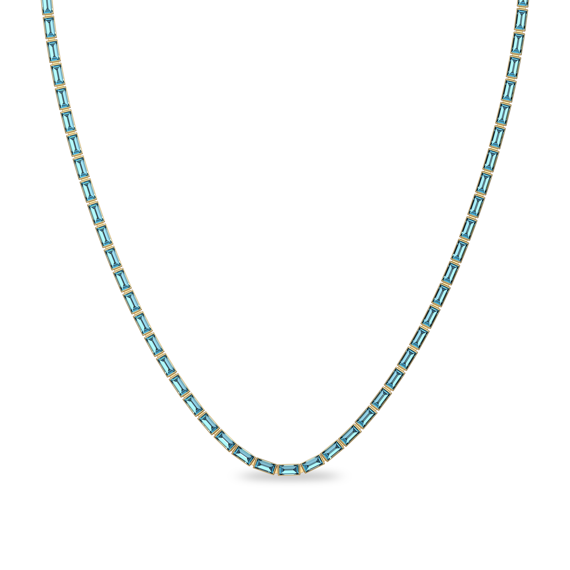 Coastal Oasis Baguette Gemstone Tennis Necklace - PASCAL#color_18k-yellow-gold-vermeil-light-blue
