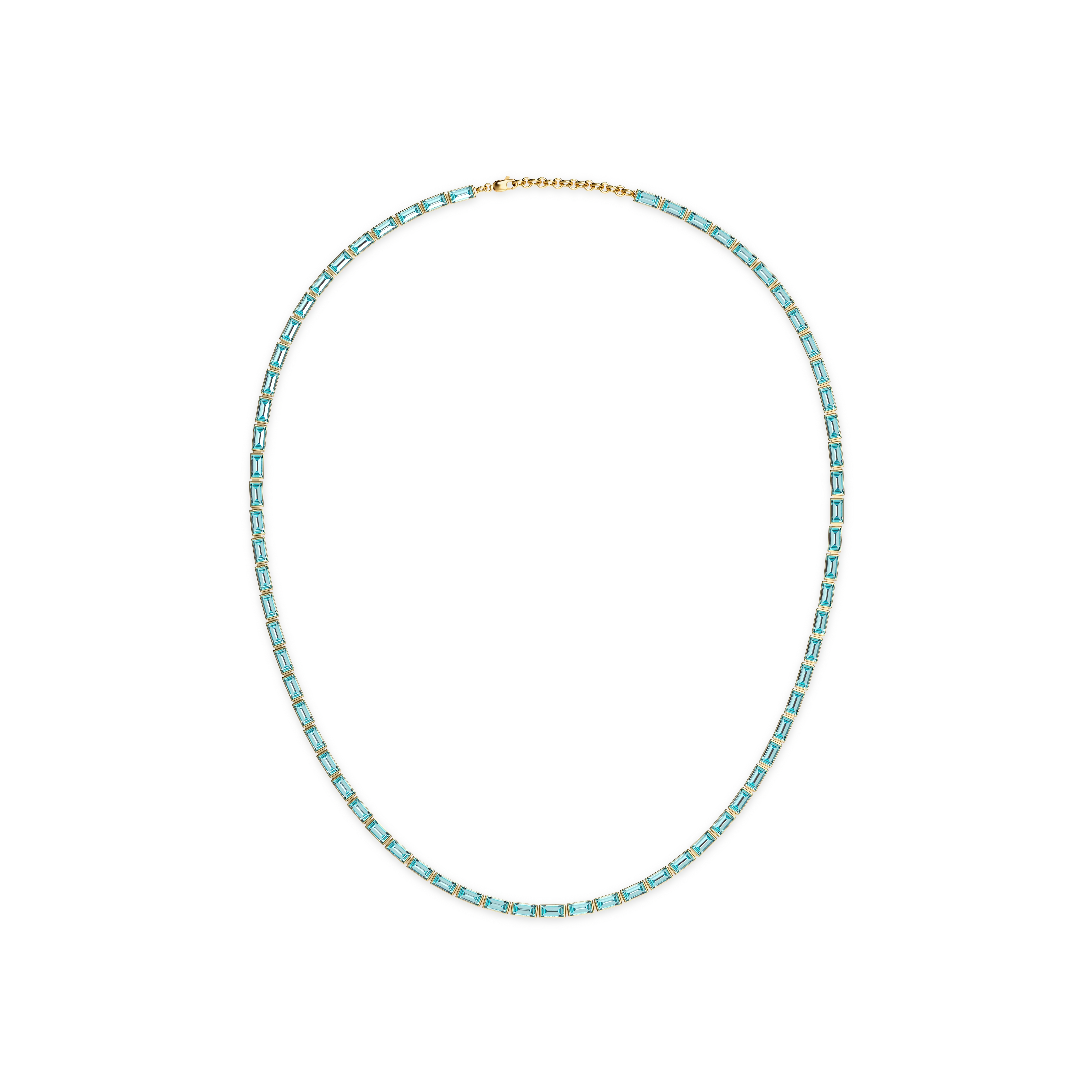Coastal Oasis Baguette Gemstone Tennis Necklace - PASCAL#color_18k-yellow-gold-vermeil-light-blue